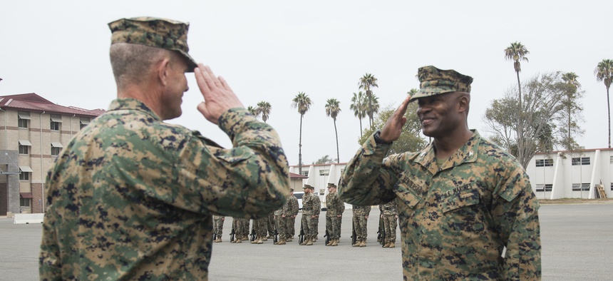 Col. Anthony Henderson, commanding officer 13th Marine Expeditionary Unit, receives the Legion of Merit award on Camp Pendleton, California, Dec. 15, 2016. U.S. MARINE CORPS / LANCE CPL. TYLER BYTHER